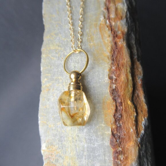 Nugget Citrine Necklace, Gemstone Perfume Bottle Pendant - Picture 2 of 6